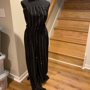 Strapless black stripe jumpsuit